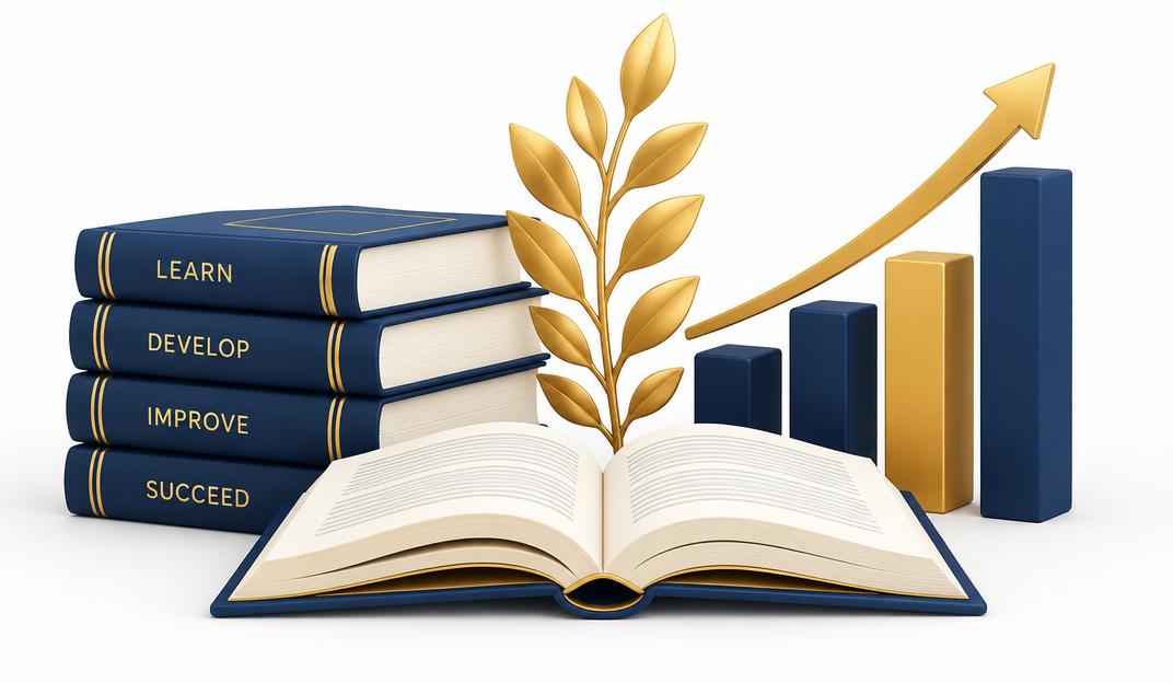 Libros y gráfica de crecimiento profesional